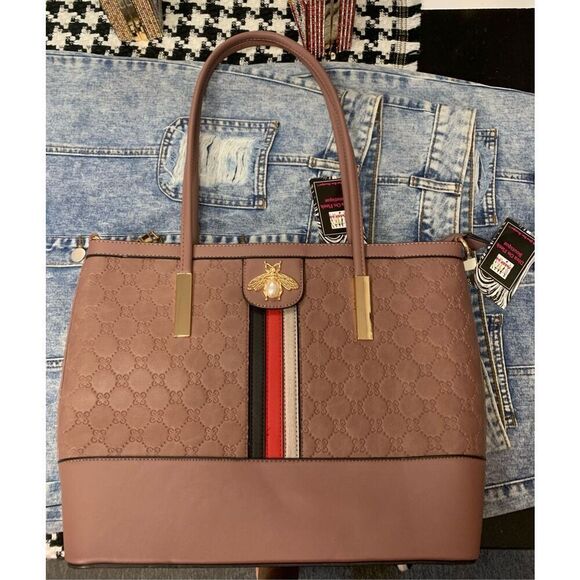 Mauve Bee Monogrammed Handbag - Picture 1 of 9